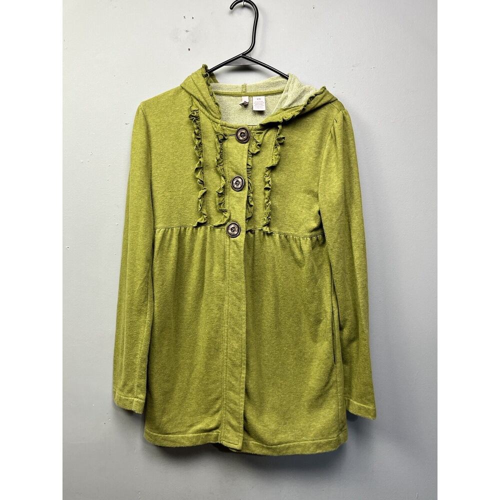 Stella Star Ruffled Jacket Junior Size XS Green button front pockets hooded‎